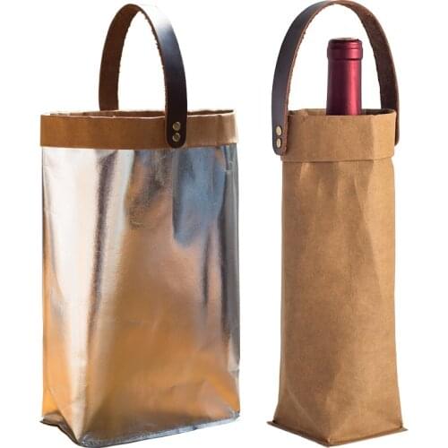 Washed Kraft Paper Wine Bag Single Double Bottle Cooler Environmental Protection Thick and Wear-resistant