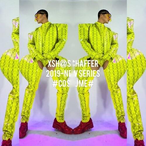 Nightclub GOGO Mens Snakeskin Costume Suit Set Model new green snake suit Alternative Catwalk Costume