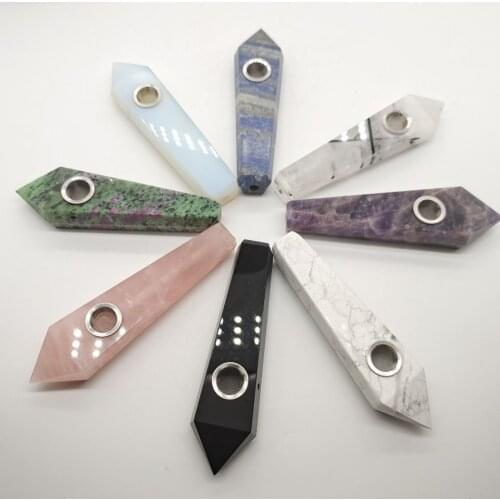 Natural Quartz Crystal Pipe Smoking Tube Dream Amethyst Point Rod Treatment Gem Cigarette Pipe For Man Gifts