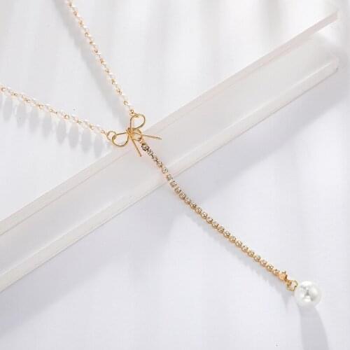 Exquisite Womens Bow Pearl Pendant Necklace Charming Ladys Wedding Clavicle Choker Fashion Elegant Party Jewelry Girl Gift