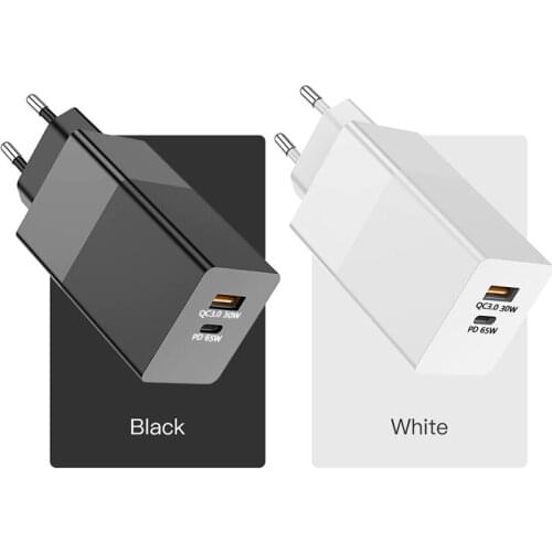 PD65W GaN USB 2port Fast Charger Type C QC4.0 3.0 45W/20W Quick Charger Adapter for MacBook Samsung iPhone12 Huawei Xiaomi