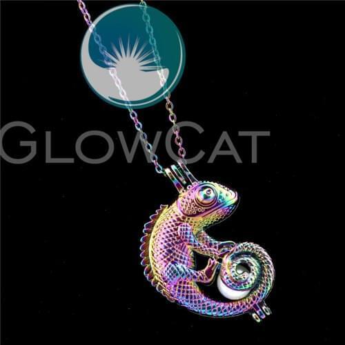 R-C240 Colorful Lizard Beads Cage Pendant Perfume Diffuser Aromatherapy Stone Pearl Cage Locket Necklace