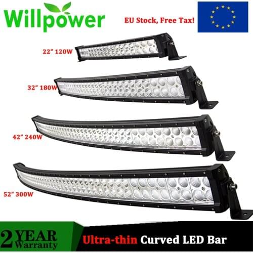 Willpower 22" 32" 42" 52" Ultra-thin Curved LED Bar 120W 180W 240W 300W LED Car Lights Driving Fog Lamp Truck SUV ATV UTV 4X4