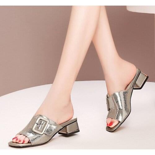 Sandals And Slippers Womens Summer New Arrivals Mid-heel Side Heels Ladies Large Size Modern Slippers Fashion Female Shoes