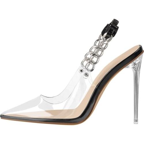 Summer Woman Metal Clear Thin High Heels Sandals Richealnana Transparent PVC Slingback Pointed Toe Buckle Strap Large Size