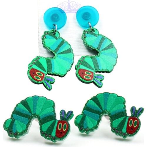 New Lovely Simulation Green Caterpillar Acrylic Earrings for Women Girls Fashion Jewelry Funny Insect Dangle Earrings Brincos