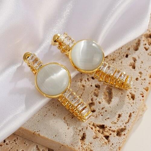 Lifefontier Korean Round Opal Crystal Chain Drop Earrings for Woman Gold Color Metal Zircon Long Hanging Earrings Jewelry 2021