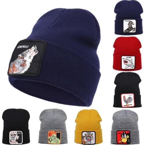 VEGETA Winter Beanies For Men Cartoon Characters Embroidery Winter Warm Knitted Hat Women Bonnet Unisex Wolf Hip Hop Hat