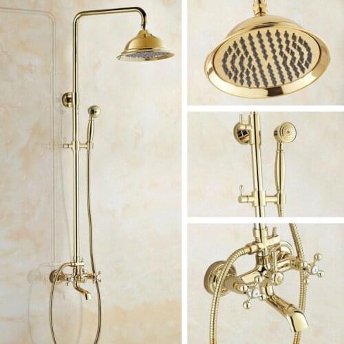 Shower Faucets Gold Brass Bathroom Shower Mixer Tap Faucet Set Rain Shower Head Round Wall Mounted Bathtub Faucet agf343