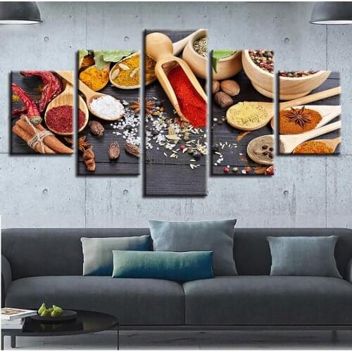 Modern Prints Canvas Painting For Living Room 5 Panel A Variety Of Spices In The Kitchen Modular Wall Art Home Decor Picture