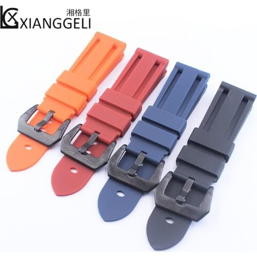 Outdoor sports silicone strap watch accessories 24mm pin buckle rubber strap for Panerai PAM380 351 111 men watch band