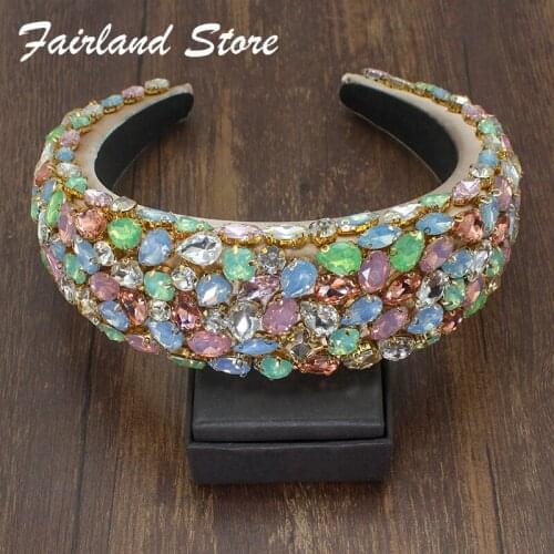 Fairland New Shiny Luxury Baroque Full Rice Rhinestone Crystal Hairband Women Girls Padded Party Hair Accessories