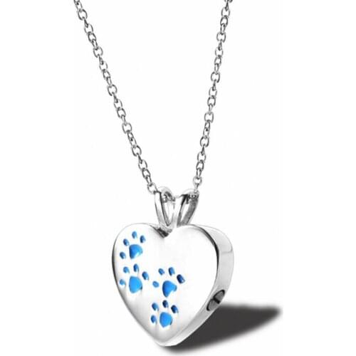 Stainless Steel Cremation Urn Ash Dog Pet Paw Pendant Necklace Jewelry Gift For Him with Chain