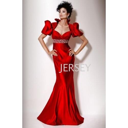 Vestidos formales short sleeve evening gowns brides maid red long mermaid beaded crystal party prom mother of the bride dresses