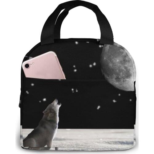 Wolf Animal Wild Dog Hunter Lunch Food Box Bag Insulated Thermal Food Picnic Lunch Bag for Women kids Men Cooler Tote Bag