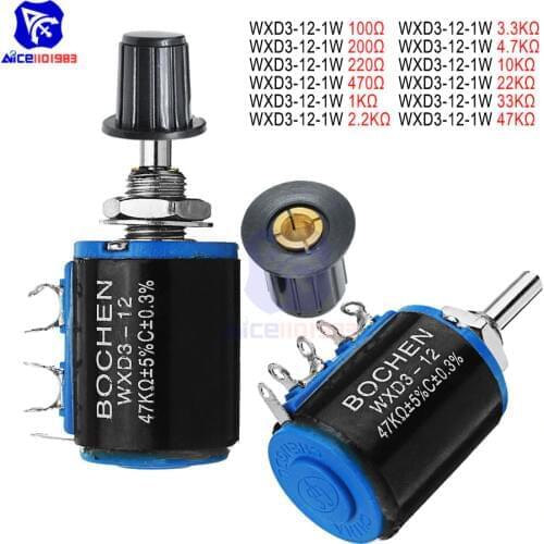 WXD3-12-1W Wirewound Potentiometer Resistance 100R 200R 470R 1K 2.2K 4.7K 10K 22K 47KΩ Ohm Multi Turn Rotary Potentiometer Knob