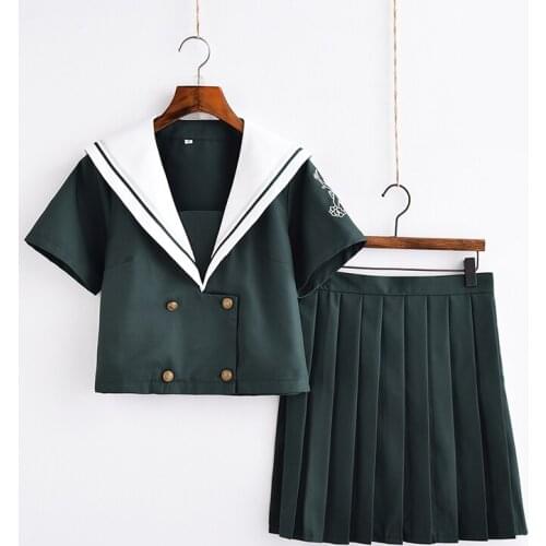 2019 Japanese School Uniforms JK Sailor Long Sleeve Shirt + High Waist Pleated Skirt Sets Student College Suits