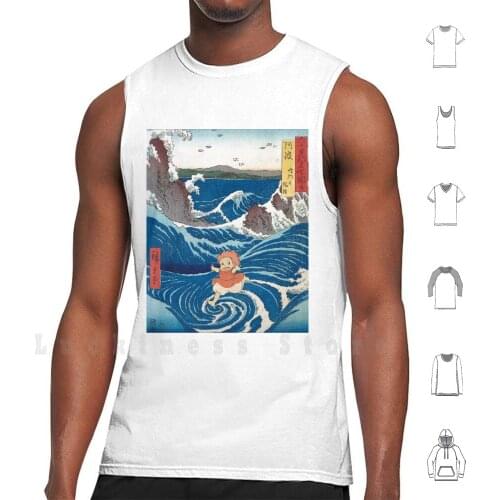 Ponyo And Japanese Woodblock Mashup tank tops vest 100% Cotton Ponyo Studio Ghibli Ghibli Miyazaki Anime Japanese Ponyo Art