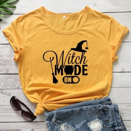 Witch Mode ON T-shirt Aesthetic Halloween Holiday Gift Tshirt Camiseta Funny Womens Graphic Witchy Tee Shirt Top