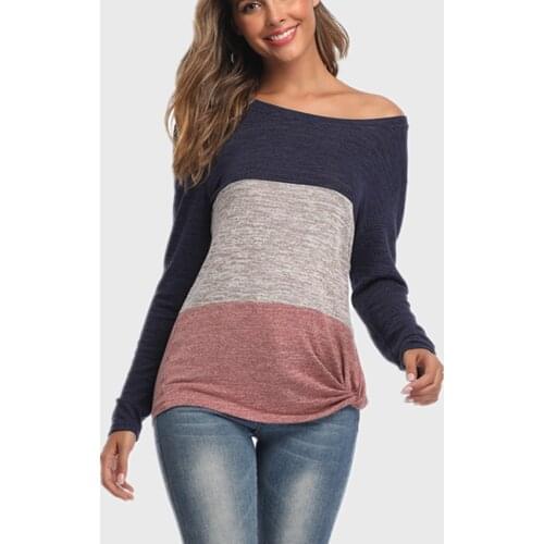 Women Clothes O-neck Knot Top For Female Striped T-shirt Long Sleeve Top Women Loose Tops Tee 2020 Autumn Cotton Tee Shirts