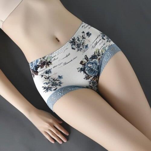 Women Traceless Lace Comfortable Cotton Panties Stretch Breathable Midwaist-hip Panties Lace Print Ladies Triangle Underwear