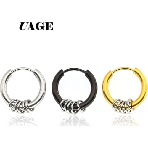 UAGE Small Hoop Earrings Silver Color Gold Stainless Steel Hoop Earring for Women Men Ear Rings Clip Colored Creoles Huggie