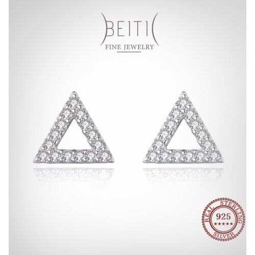 Beitil Simple Cute Small Triangle Zirconia Stud Earrings For Women Girl 925 Sterling Silver Clear Zircon Fashion Jewelry