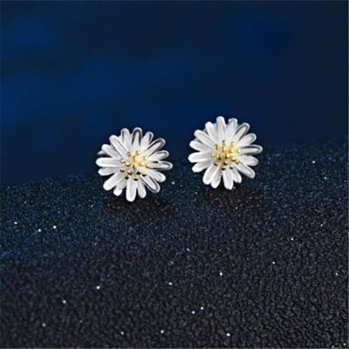 925 Sterling Silver Daisy Stud Earrings For Women Flower Earring For Lady Wedding Party Gifts Pendientes Plata eh128