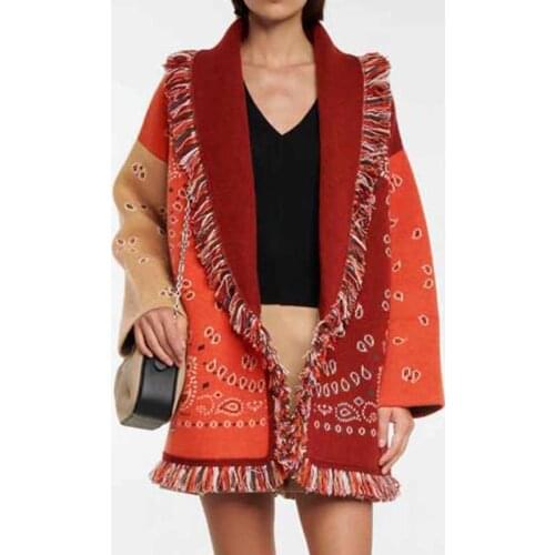 Flordevida cashmere-blend jacquard wrap cardigan winter Long cardigan for women paisley fringed edges oversized fit cardigan