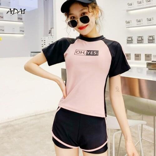 Womens Swimwear 2021 Sports Two-piece Swimsuit with Sleeves Push Up High Waisted Bikini Set Summer Bathing Suit Swim Beachwear