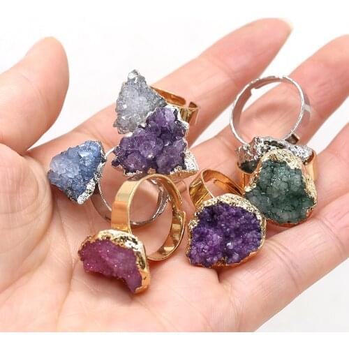 LE SKY 1 Pc Boho Exclusive Natural Stone Irregular Druzy Ring Gold Color Druzy Open Finger Rings For Women Party Jewelry