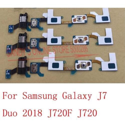 10 PCS Home Button + Headphone Jack Flex Cable For Samsung Galaxy J7 Duo 2018 J720F J720 Back Home Button Sensor Flex Spare Part
