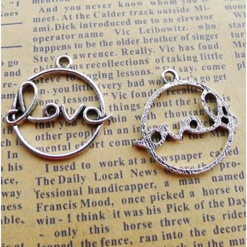 10 pieces/lot 25*26mm Metal alloy LOVE charm Necklace pendant Bracelet Earring Key chain Antique silver color jewelry DIY