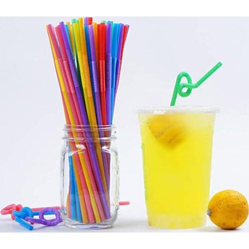 100pcs Disposable Straws Flexible Bendy Party Drinking Straws Multi-colored Cocktail Tubes Juice Drink Disposable Plastic Straws