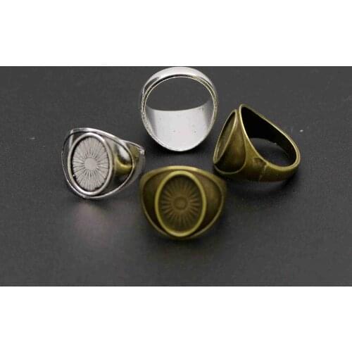 10x14MM Vintage Style Antiqued Silver Bronze Alloy Oval Cabochon Ring Settings DIY Ring Bezel Rings Size 17.5MM Diameter 1224006
