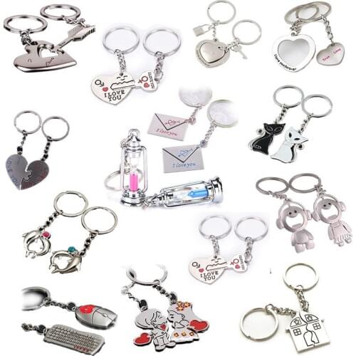 2Pcs/set Love Heart Keyring Couple Keychain Family Key Ring Gifts Keyring Car Accessory Charm Women Best Friend BFF Jewelry