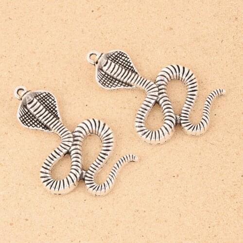 2Pcs Silver Color Curled Python Charms Snake Cobra Pendant For Making Bracelet Necklaces Jewelry Wholesale