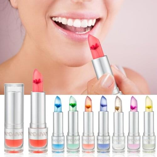 8Pcs Transparent Jelly Flowers Lip Balm Long Lasting Moisturizing Lipstick Repair Waterproof Temperature Color Changing Lip Care