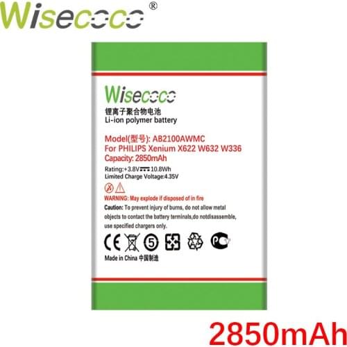 Wisecoco AB2100AWMC 2850mAh New Battery For PHILIPS Xenium CT X622 W632 W336 Phone Replace + Tracking Number