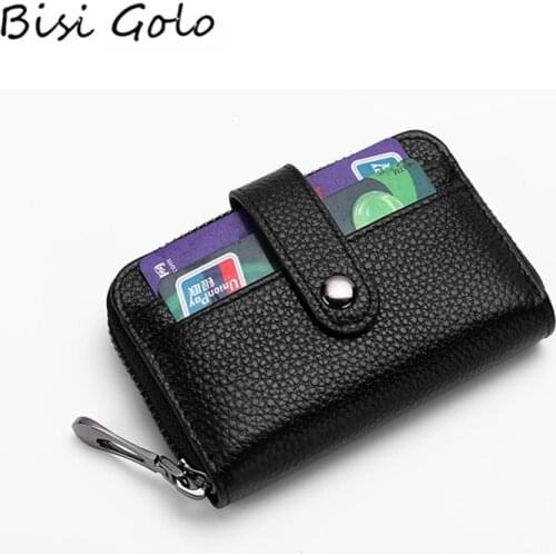 BISI GORO Credit Card Holders 2020 New Genuine Leather Men and Women Business ID Holders Card Case RFID Wallets Waterproof Purse