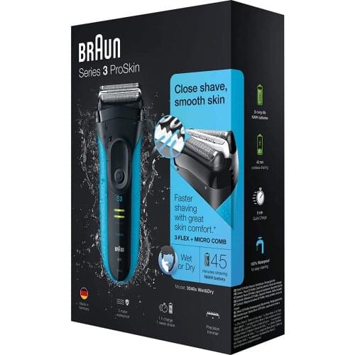 Braun Series 3 ProSkin 3040s Electric Shaver, Wet and Dry Electric Razor for Men with Pop Up Precision Trimmer, Rechargeable