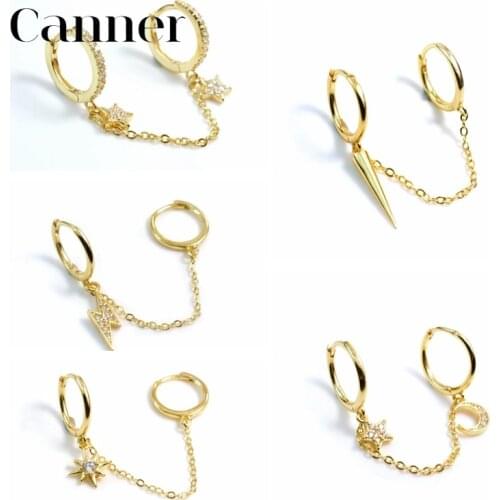 Canner 1pcs 925 Sterling Silver Hoop Earrings Korean New Mix Chain Double Wear Lightning Moon Star Gold Earrings Fine Jewelry W4