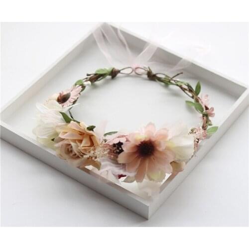 CC Flower Crown Tiara Garland Wedding Hair Accessories For Women Bridal Bridesmaids Princess Girls Party Beach Fine Gifts at21