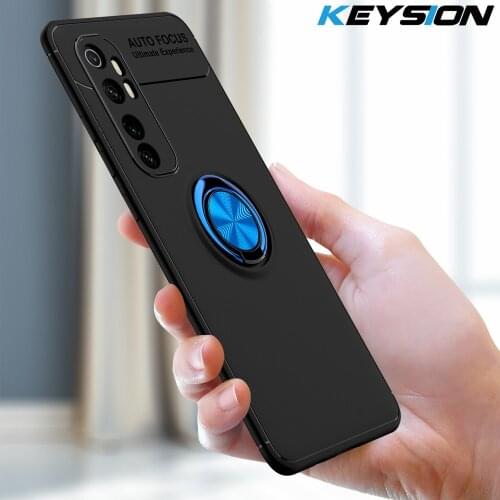 KEYSION Metal Ring Case For Xiaomi Mi Note 10 Lite Soft Matte Silicone Shockproof Back Phone Cover for Xiaomi Mi Note 10 10 Pro