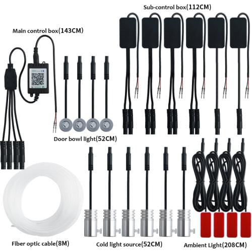 14 in 1 64 Colour RGB LED Atmosphere Light Interior Decoration Light With 8M Fiber Strip By App Control Decorative Ambient Lamp