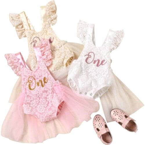 Childrens Dress Baby Girls First Birthday Party Lace Dress Cute Sleeveless Letter Print Jumpsuits Infant Tutu Dresses Newborn