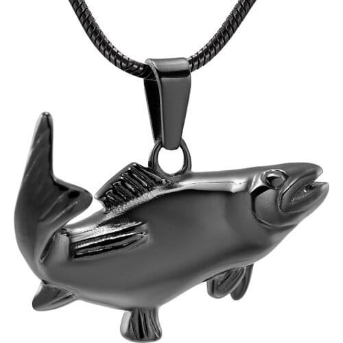 IJD10040 Black Stainless Steel Sea Fish Urn Ashes Necklace Memorial Keepsake Pendant-Bereavement Jewelry