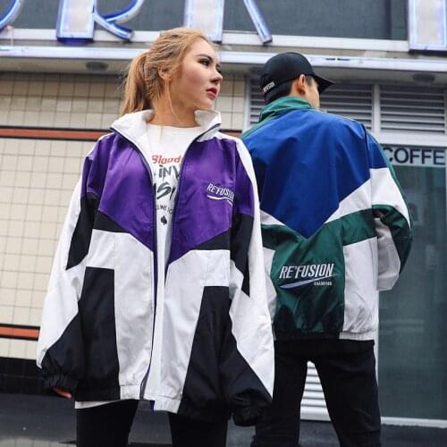 Korean Harajuku street tide brand retro color matching loose jacket sports windbreaker men jacket clothes mens jackets and coats