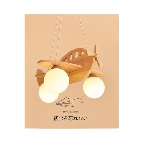 Creative Cartoon Airplane Thailand Import Rubber Wood Timber with Frosted Glass Ball Shade E27 LED Cord Pendant Light For Kids