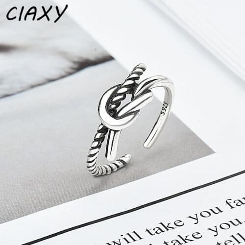 CIAXY 925 Sterling Silver Irregular Cross Knotted Twist Rings for Women Geometric Opening Ring Thai Silver Retro Jewelry